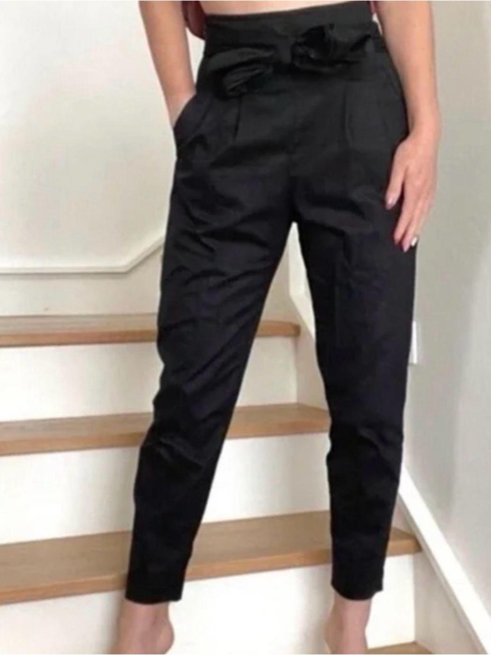 High Waisted, Audrey Hepburn Style Black Pleated Tapered Pants